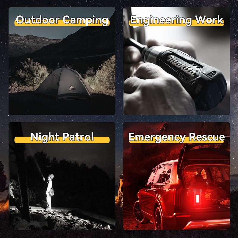 SUNREI Rechargeable LED 1500LM Spotlight, 8 Light Modes Portable Camping Flashlight, 24h Ultra-Long Standby, 10400mAh Power Bank, IP67 for Emergencies Power Outages, Hurricane Emergency, Hiking, Home