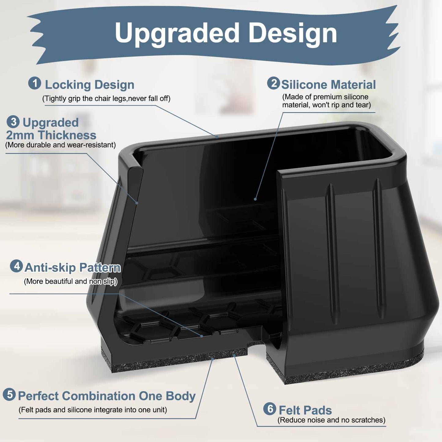 24PCS Rectangular Chair Leg Floor Protectors for Hardwood Floors, Thicken Rubber Chair Leg Cap Covers, Non Slip Furniture Leg Pads to Protect Wood Tile Floors from Scratches and Reduce Noise