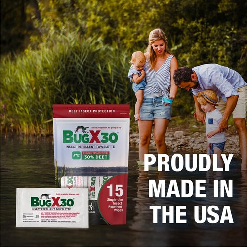 CoreTex Bug X 30 Mosquito & Tick Repellent Wipes - 30% DEET, 25 Single-Use Wipes for 7 Hours of Protection