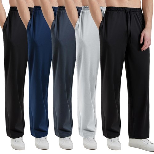 Veldtholos 5 Pack Mens Sweatpants with Zipper Pockets Open Bottom Jogger for Men Lightweight Track Pants Men for Running Gym