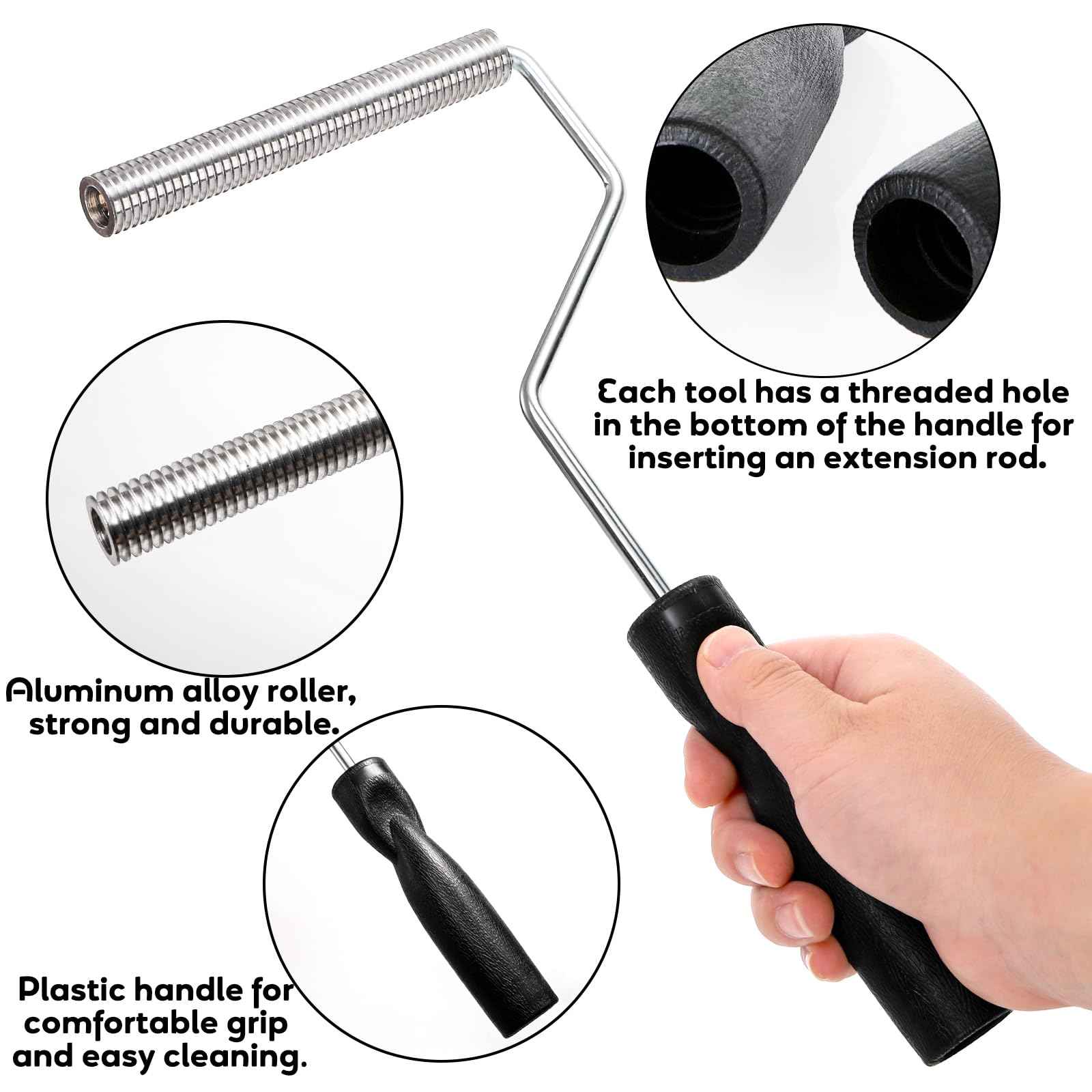 YOUEON 5 Pcs Fiberglass Roller Tools Kit, Fiberglass Laminating Rollers with Aluminum Head, Resin Laminating Roller Set for Mold, Composite Projects, Tub, Boat Repair