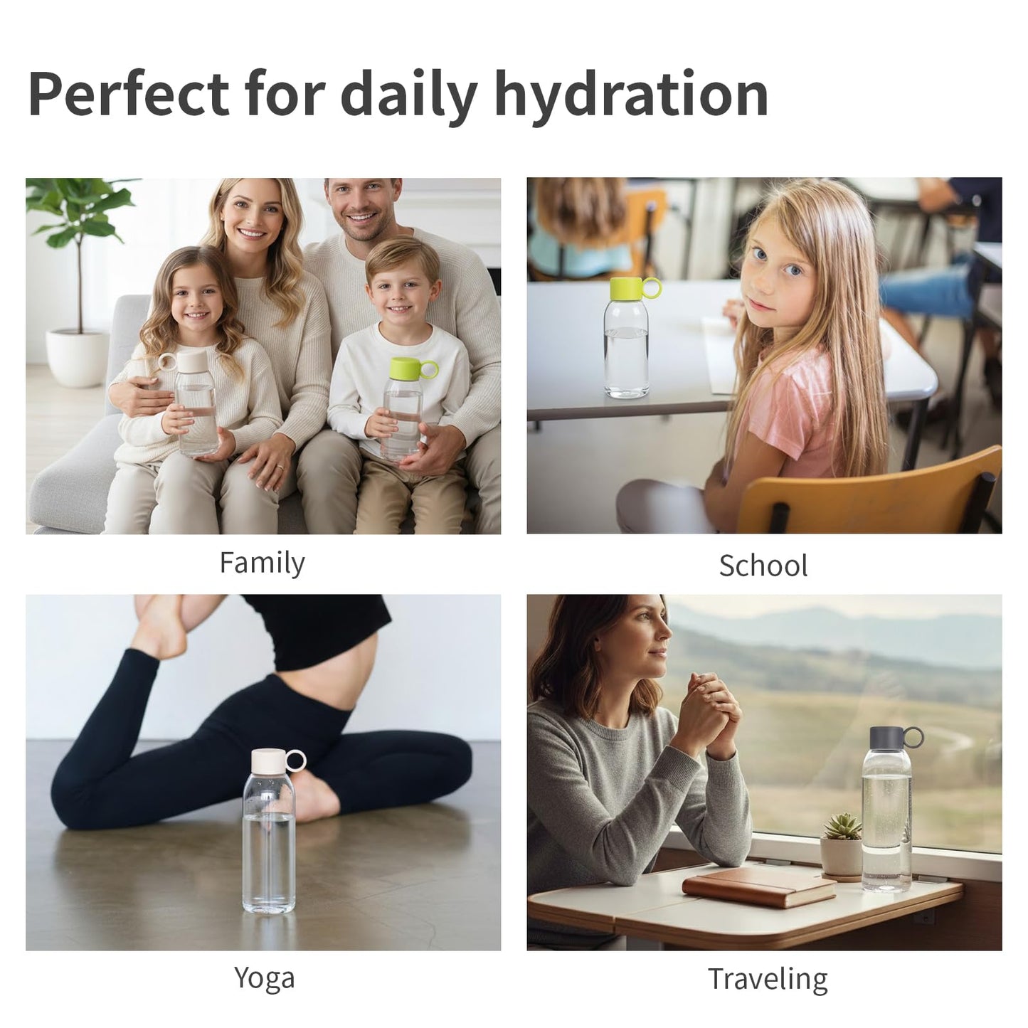 emoi 15oz Kids Water Bottle, Clear Reusable Leak Proof BPA-Free Water Bottles for Boys Girls Men Women Ideal Size for School Travel Hiking Gym Office Ideal for Daily Hydration/Green