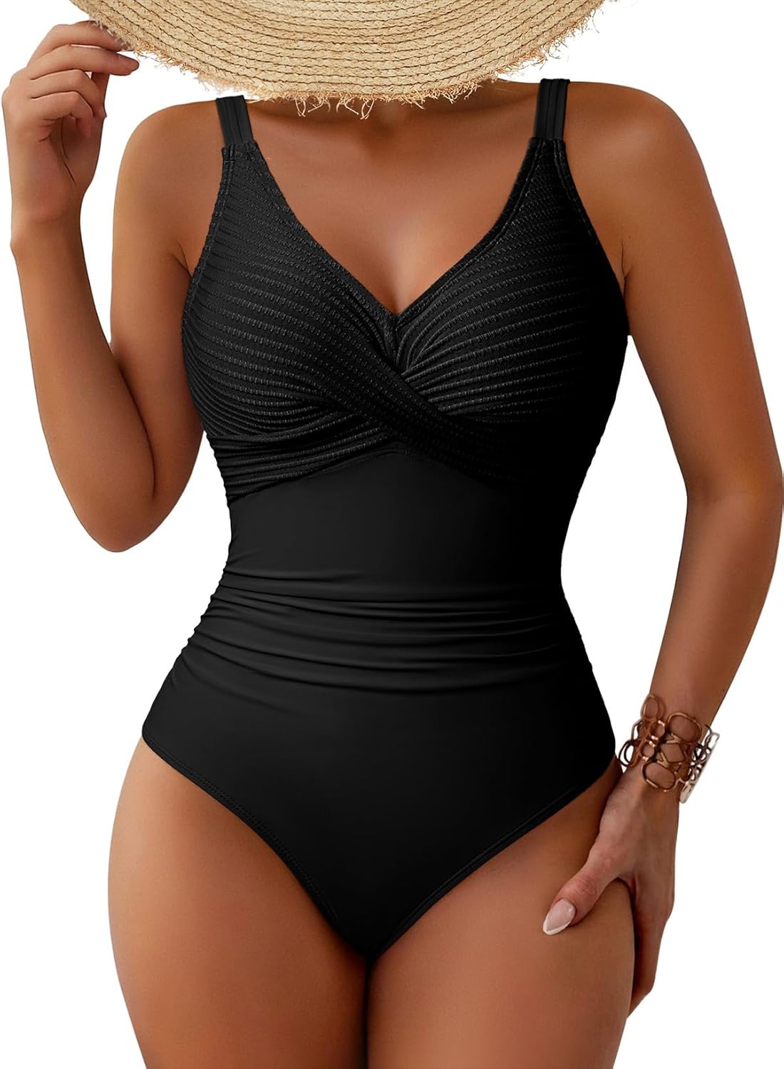 Pink Queen One Piece Swimsuit - Patchwork Twist Front, V-Neck, Ruched Tummy Control, Stylish Bathing Suit