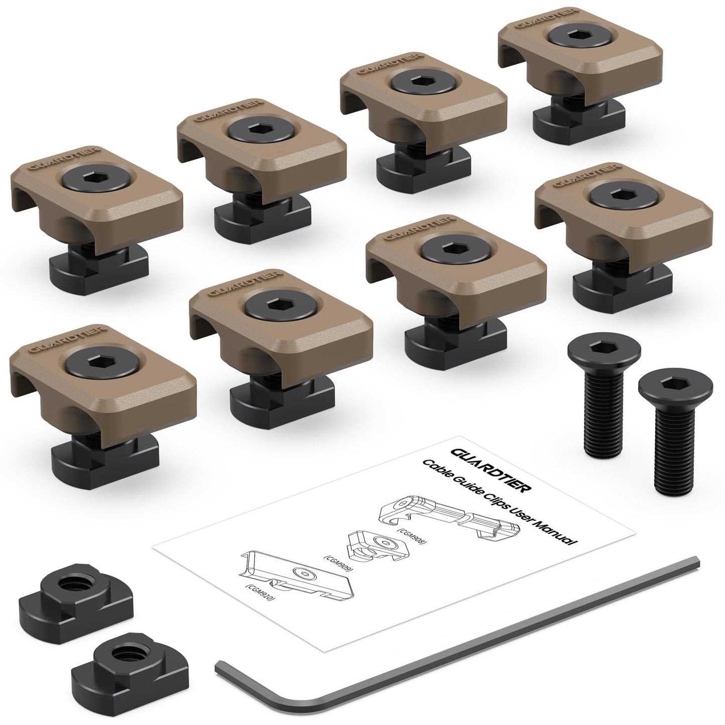 Guardtier CGM909 Pressure Switch Cable Guides Compatible with M-LOK System, Flashlight Laser Wire Management Clips 8 Pack - Black (Earth Tan)