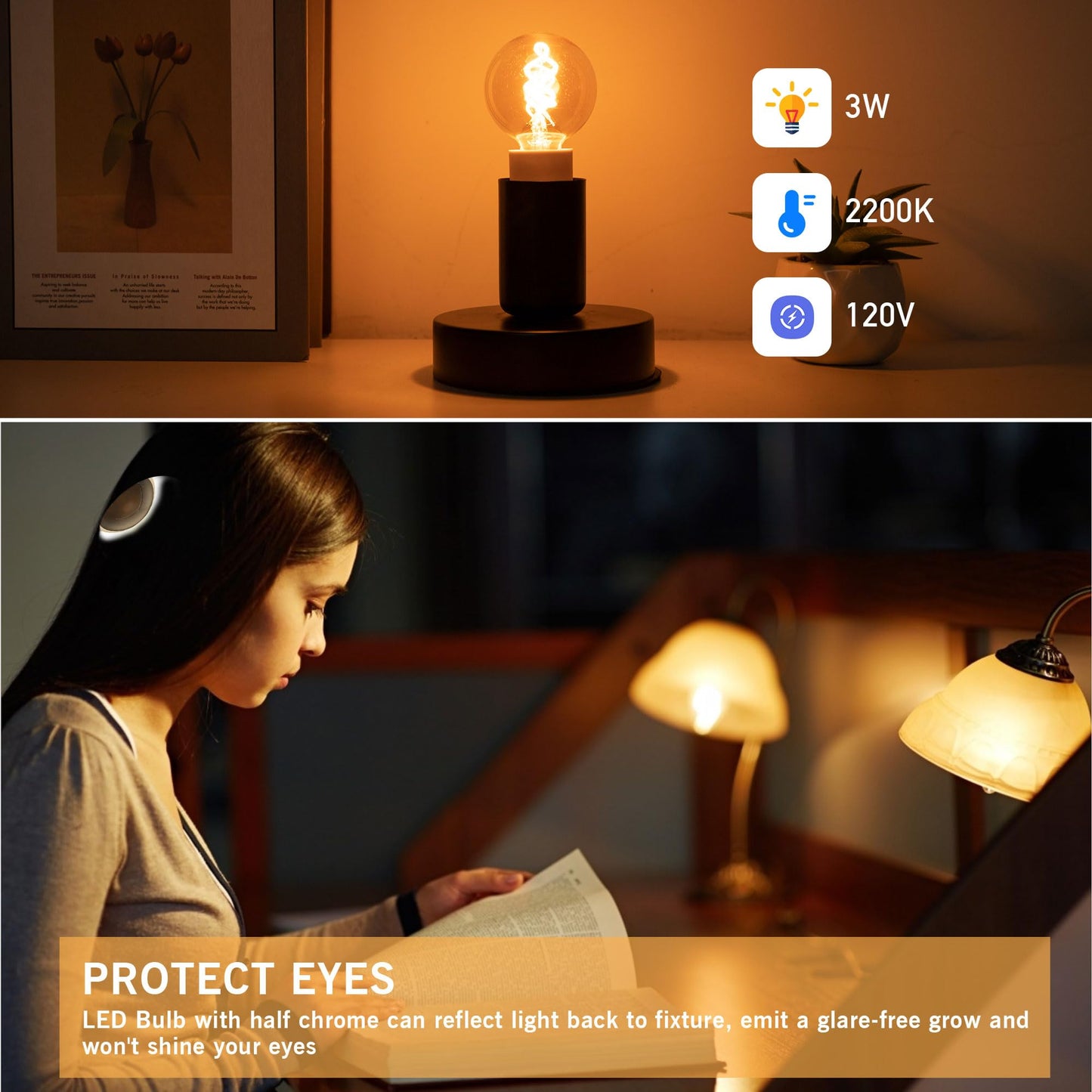 PADMO LUDAZ Dimmable G16.5 Amber Light Bulbs 25 Watt Equal 3W,Candelabra Edison Screw Base E12 Bulb Warm,Vintage LED Globe Light Bulbs for Chandelier Ceiling Fan,Soft White 2200K,180LM,2 Pack