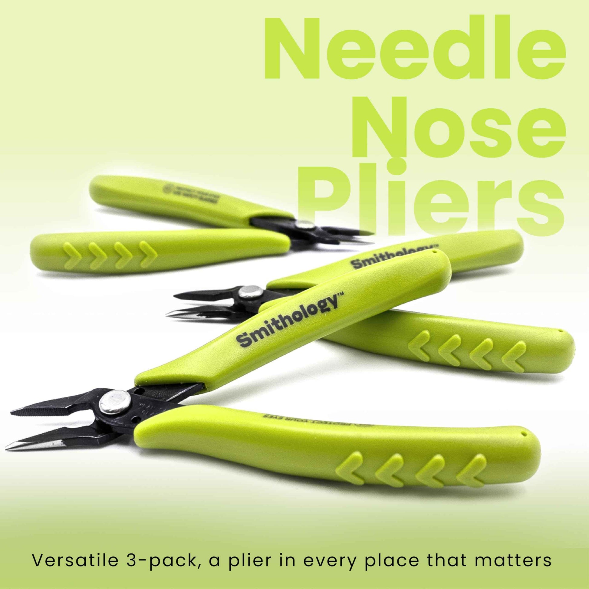 Smithology 5.3" Mini Needle Nose Pliers 3-Pack | Precision Long Nose Pliers with Serrated Jaws, Perfect for Jewelry Making, Electronics & Crafts
