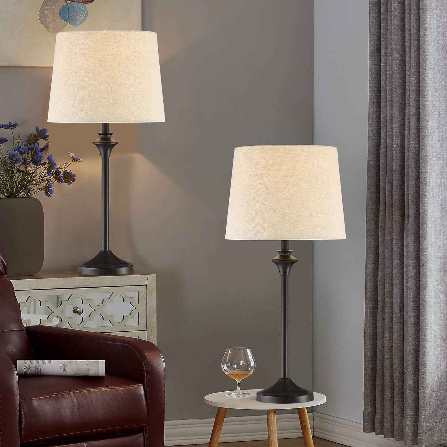Brass Gold Table Lamps Set of 2 - 26" Modern Buffet & Nightstand Lamps for Living Room, Bedroom, Office