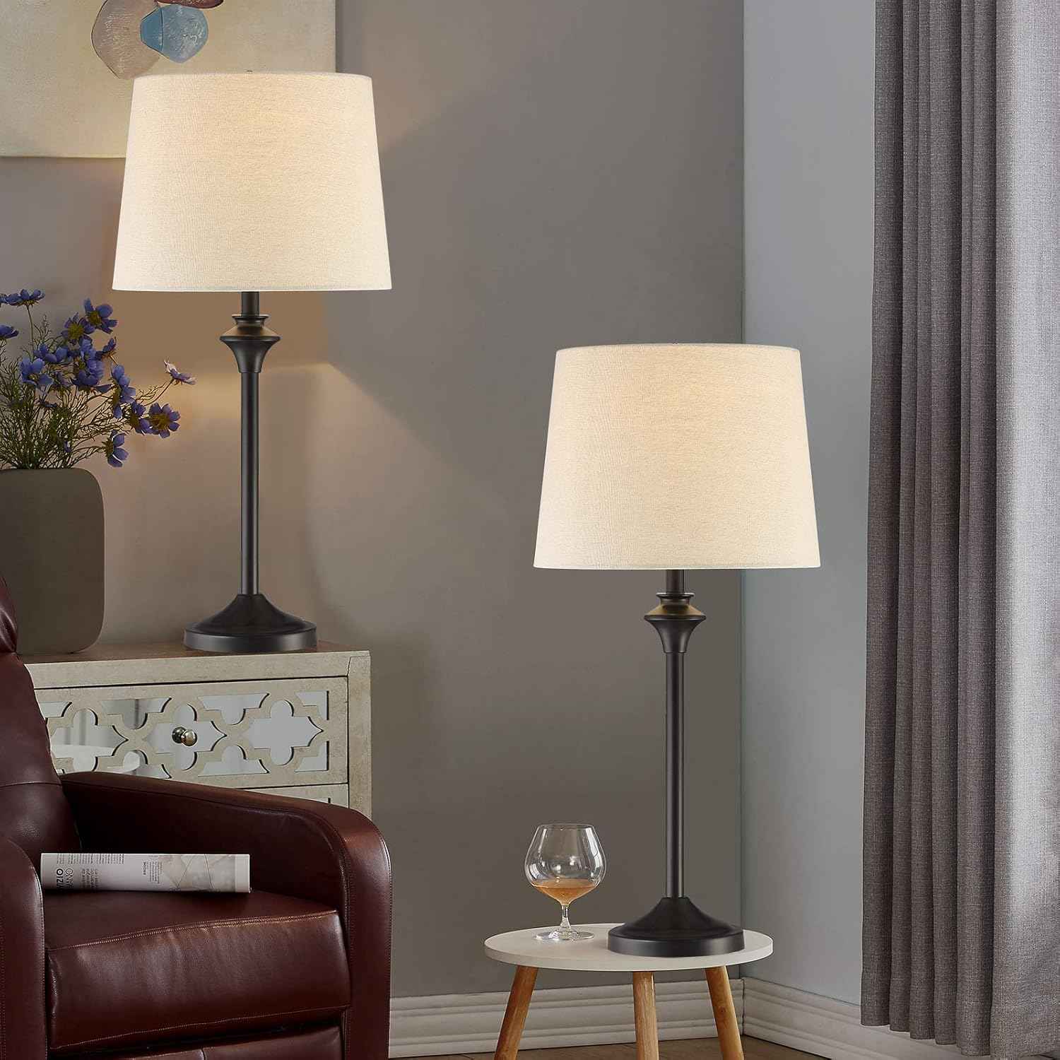 Brass Gold Table Lamps Set of 2 - 26" Modern Buffet & Nightstand Lamps for Living Room, Bedroom, Office