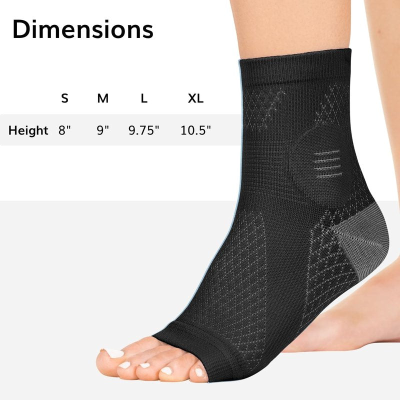 BraceAbility Neuropathy Socks (3 Pairs) - Multipack Peripheral Compression Diabetic Toeless Foot Sleeves for Nerve Damage in Feet, Ankle Gout, Plantar Fasciitis Relief for Men and Women (L - Black)
