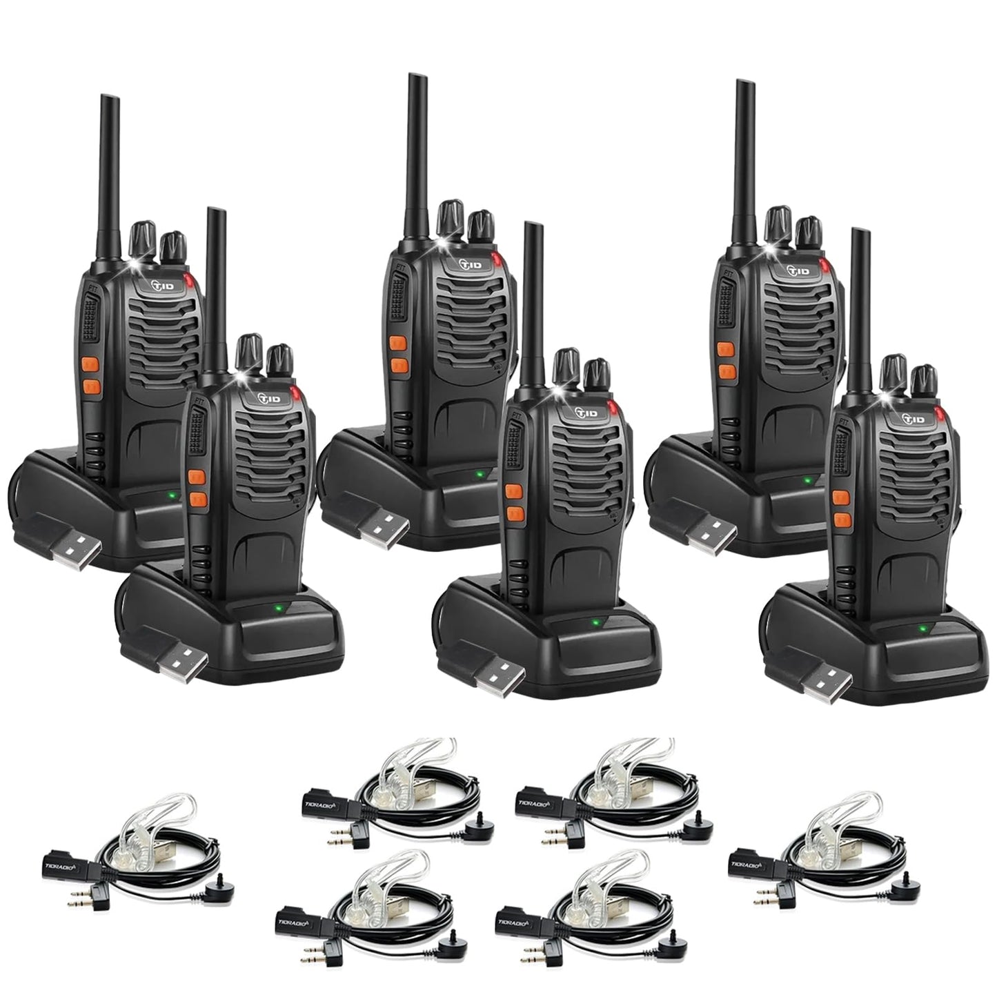 TIDRADIO Walkie Talkies Long Range 6 Pack, Rechargeable Two Way Radios for Adults with Earpiece, 22 Channels Portable Radios with Flashlight for Jobsite, Outdoor Camping, Hiking
