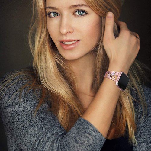 Mtozon Stainless Steel Bands Compatible with Fitbit Versa 2/Versa Lite/Versa for Women, Luxurious Bling Bracelet with Rhinestone Metal Wristbands, Rose Gold