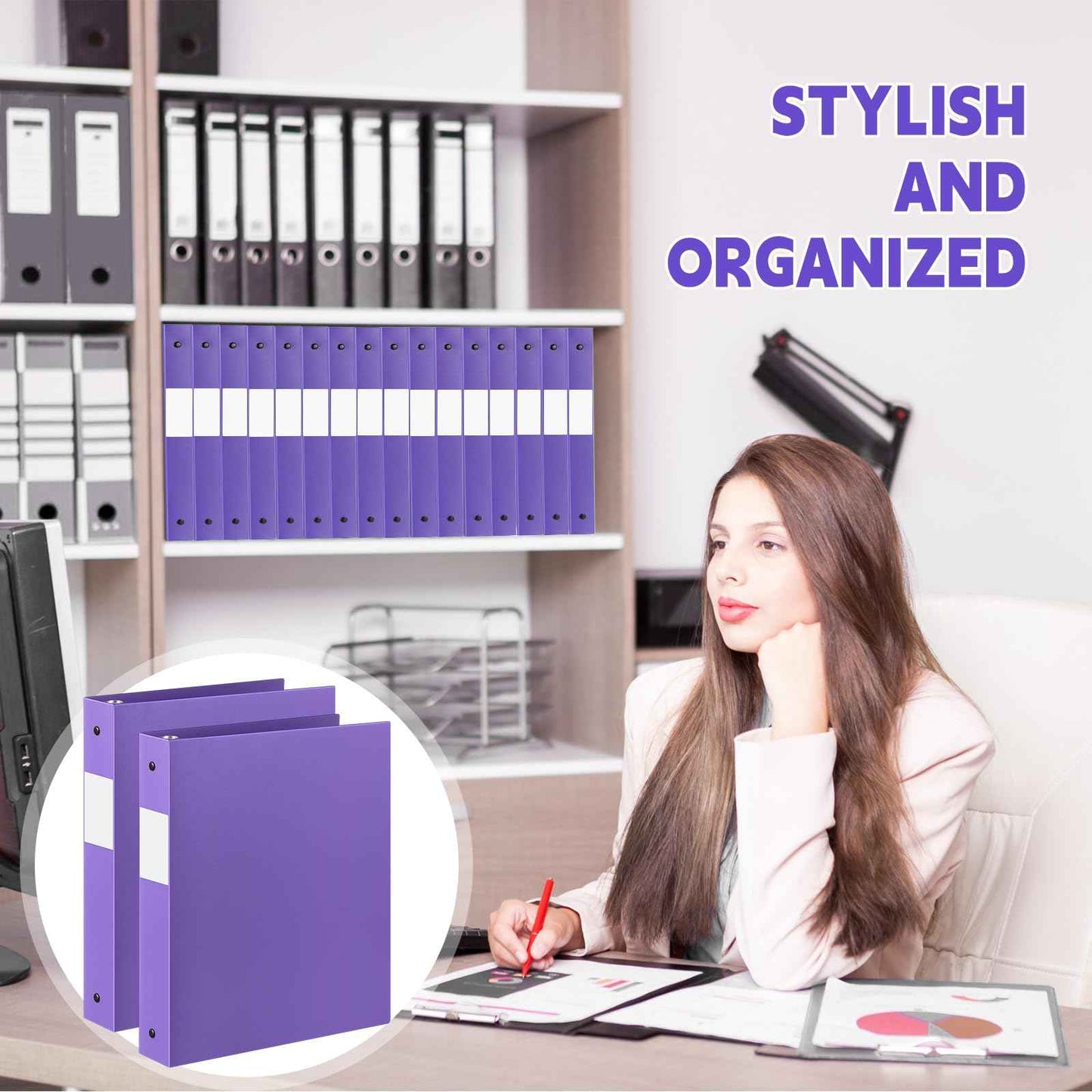 Henoyso 12 Pcs 3 Ring Binder 1.5 Inch Plastic Flexible Round Binder Fits Letter Size 8.5 x 11 Inch Paper Holds 300 Sheets with 1 Pockets for Office School (Purple)