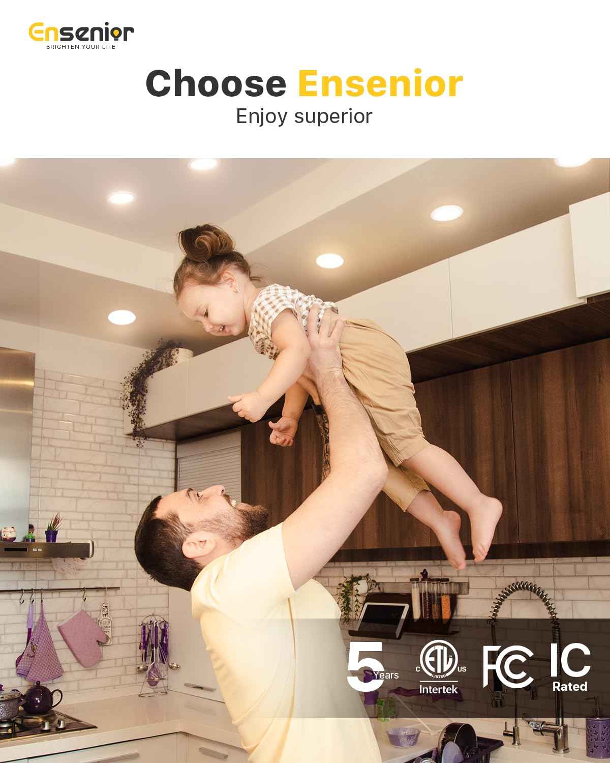 Ensenior 6 Pack 6 Inch LED Recessed Light, Dimmable, 2700K-5000K 5CCT, 1200LM High Brightness, 12W 120V, Damp Rated, ERL-12X-ETL, Ultra-Thin Canless Wafer Ceiling Light - ETL & FCC & IC