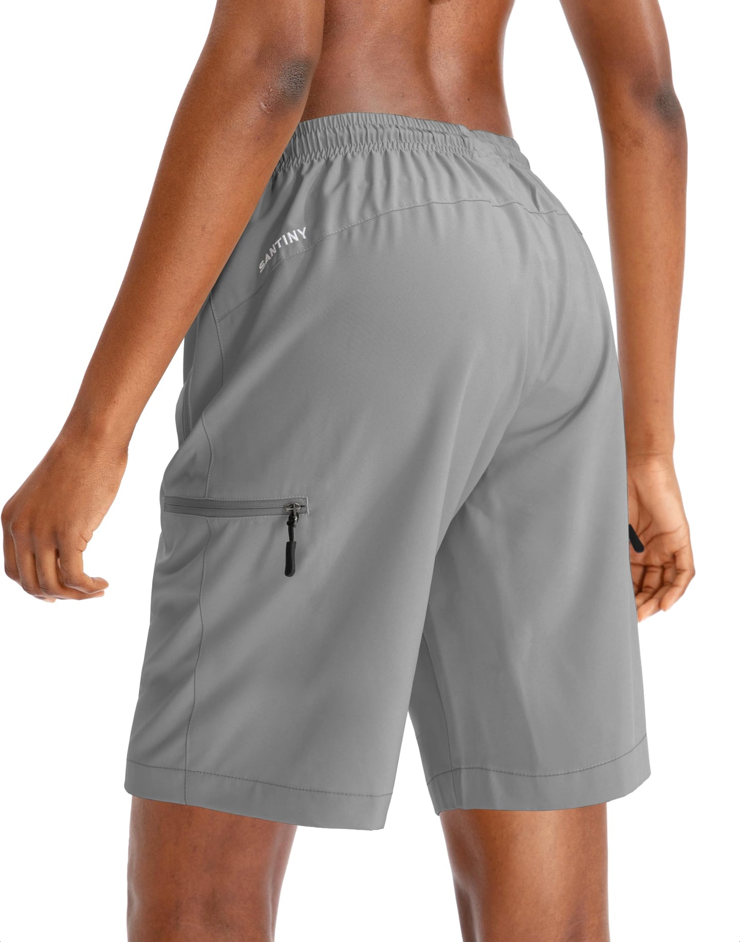 SANTINY Women's 5''/ 7''/9'' Hiking Cargo Shorts Quick Dry Lightweight Summer Shorts for Women Athletic Golf Zipper Pockets(Light Grey_M)