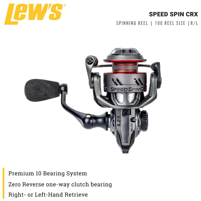 Lew’s Speed Spin CRX Spinning Fishing Reel, Size 100 Reel, 9+1 Bearings, 5.2:1 Gear Ratio, Graphite Frame and Sideplate, Solid Brass Speed Gears