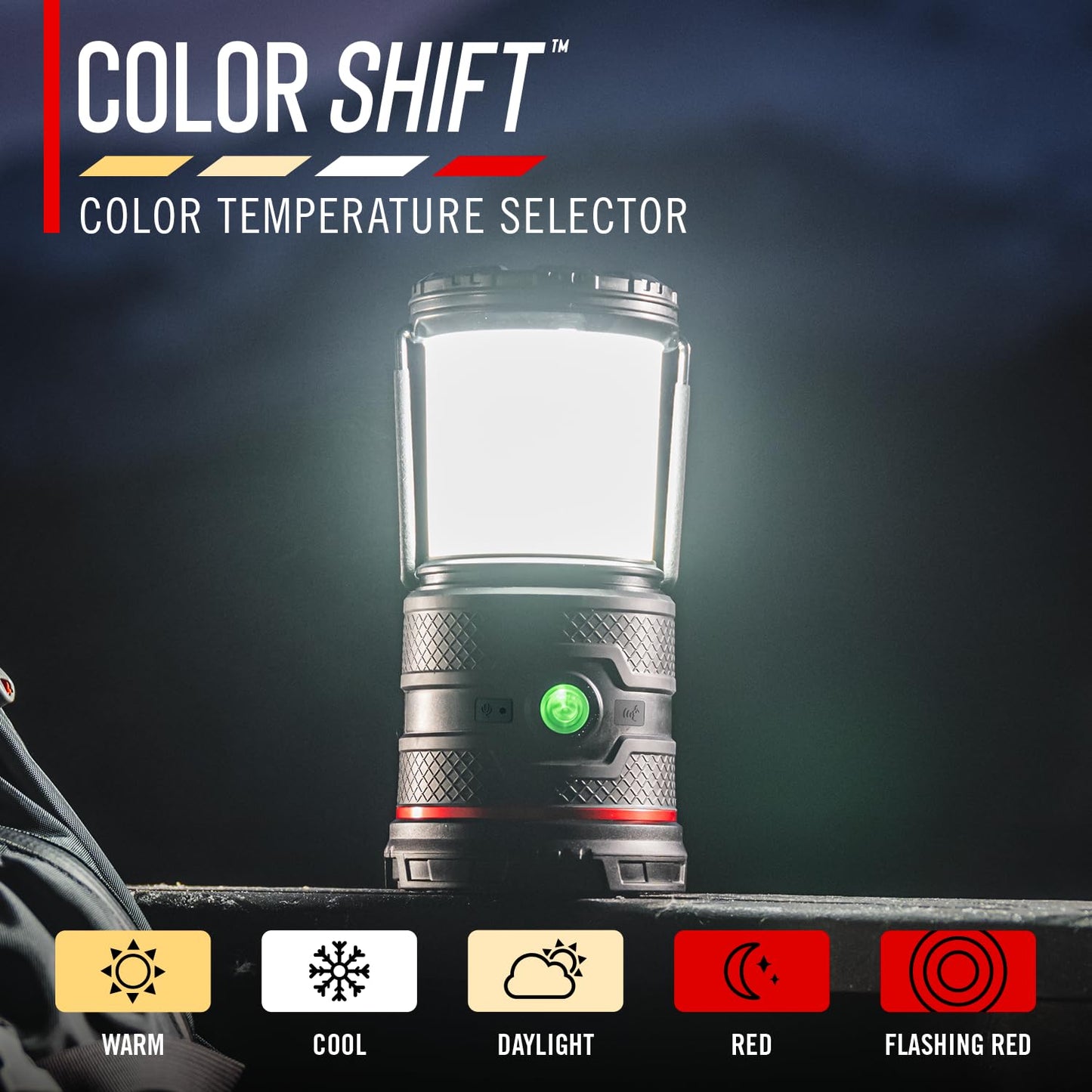 COAST EAL35R 1000 Lumen Voice-Controlled LED Emergency & Camping Area Lantern with Warm, Cool White, Day, Red & Red Flashing Mode, Power Bank Functionality - Black