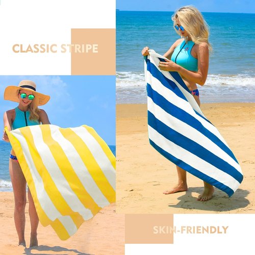 Exclusivo Mezcla Oversized Cabana Stripe Beach Towels - Super Absorbent & Soft Plush | 35x70 Inches, Ocean Blue