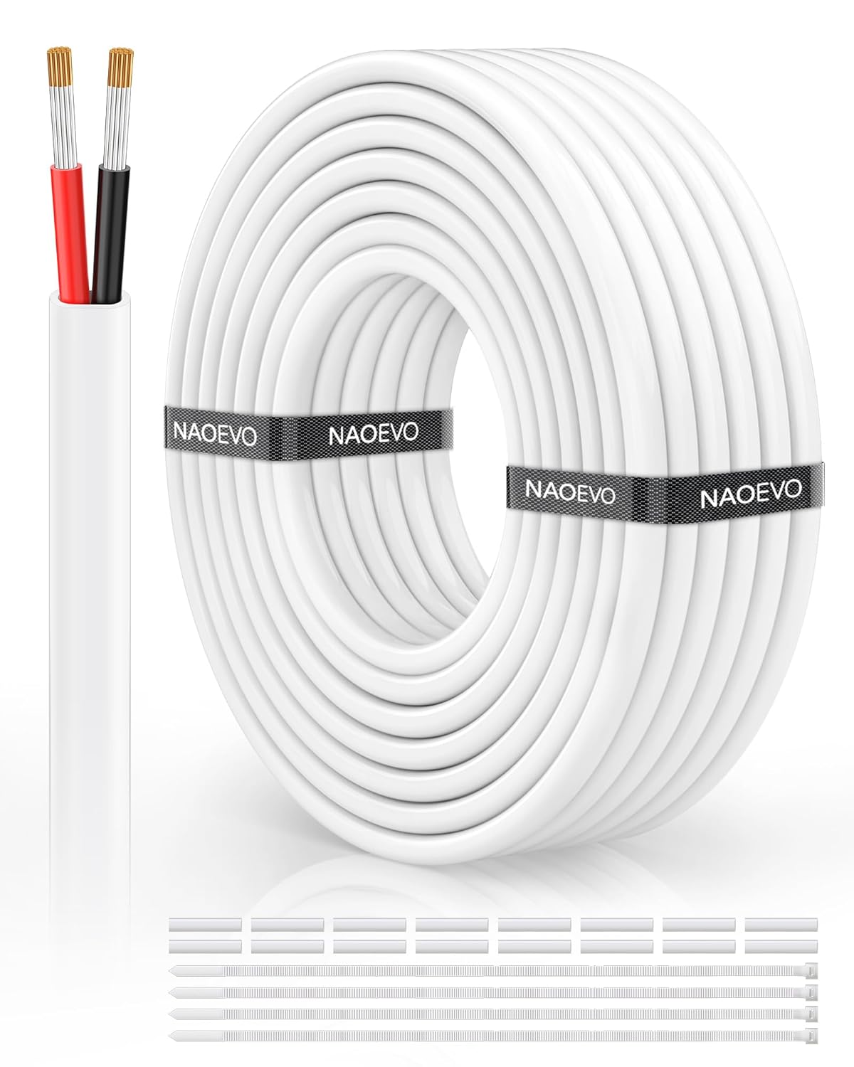 NAOVEO 18 AWG Stranded PVC Tinned Copper Wire - Flexible Low Voltage Electrical Cable (30FT)