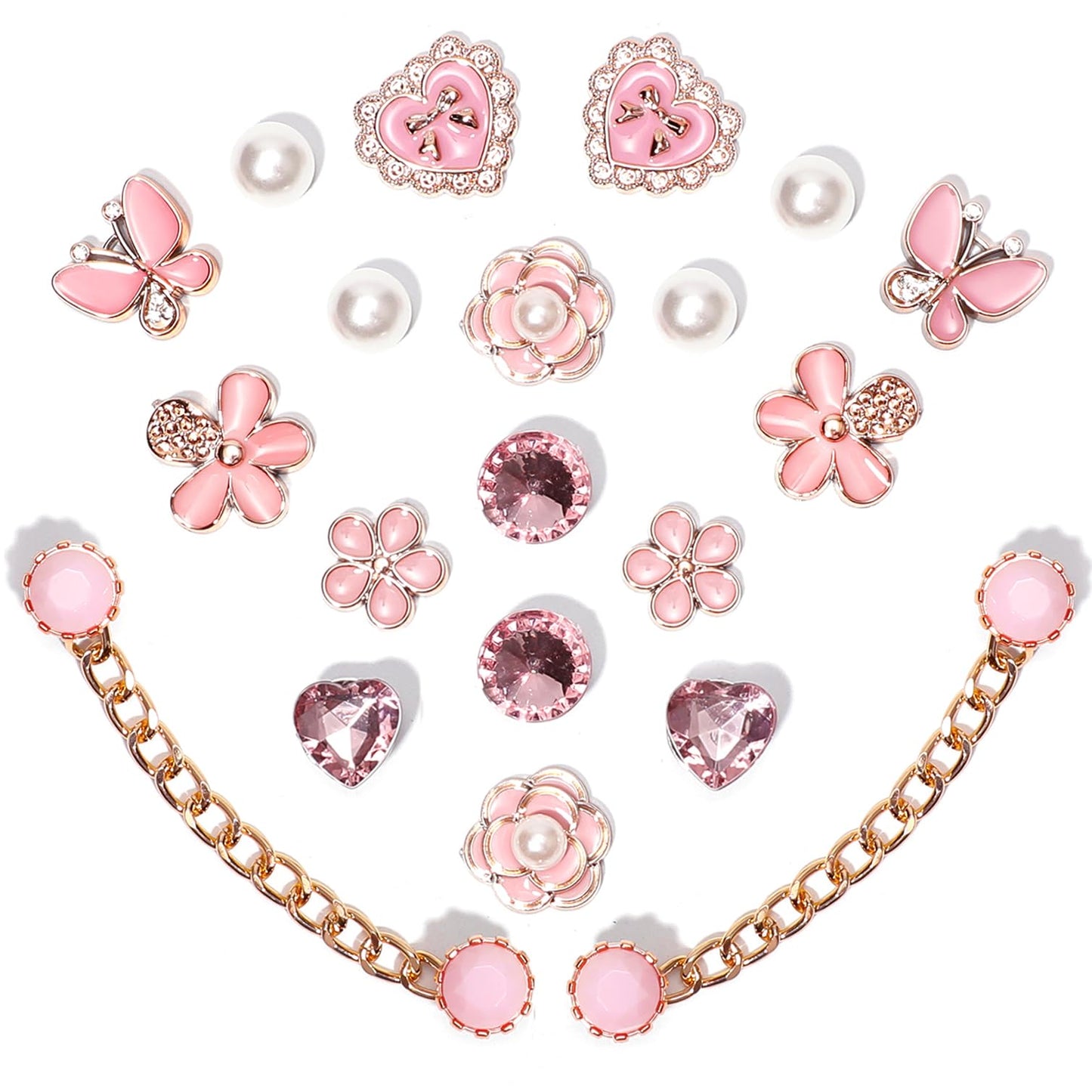 Ziigole 20Pcs Bling Shoe Charms for Sandals Women, Pink Butterfly Flower Charms, Sparkling Rhinestones Shoe Chains, Gemss, Pearl Accessories for Girls, DIY Shoe Decoration Charms for Party Favor