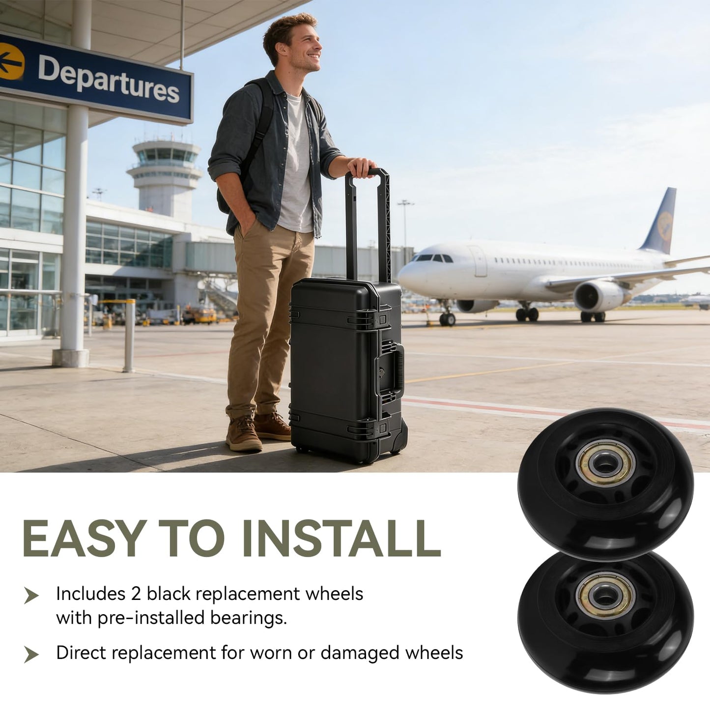 2 Pack Replacement Wheels Compatible with Pelican Storm iM Series Rolling Cases, Heavy Duty Durable Travel Case Wheels for iM2500 iM2620 iM2720 iM2950 iM2975 and More