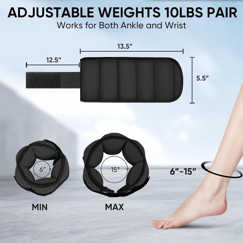 APEXUP Adjustable Ankle Weights - 10lbs/Pair for Yoga, Walking, Running & Gym Workouts