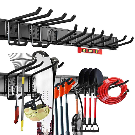 48In Garage Storage, Garage Tool Organization Wall Mount, Tool Organizer, Wall Mount Tool Storage Rack, Garage Garden Tool Organizer with 3 Rails and 7 Hooks, Hold Up to 440lbs, Include Torpedo level