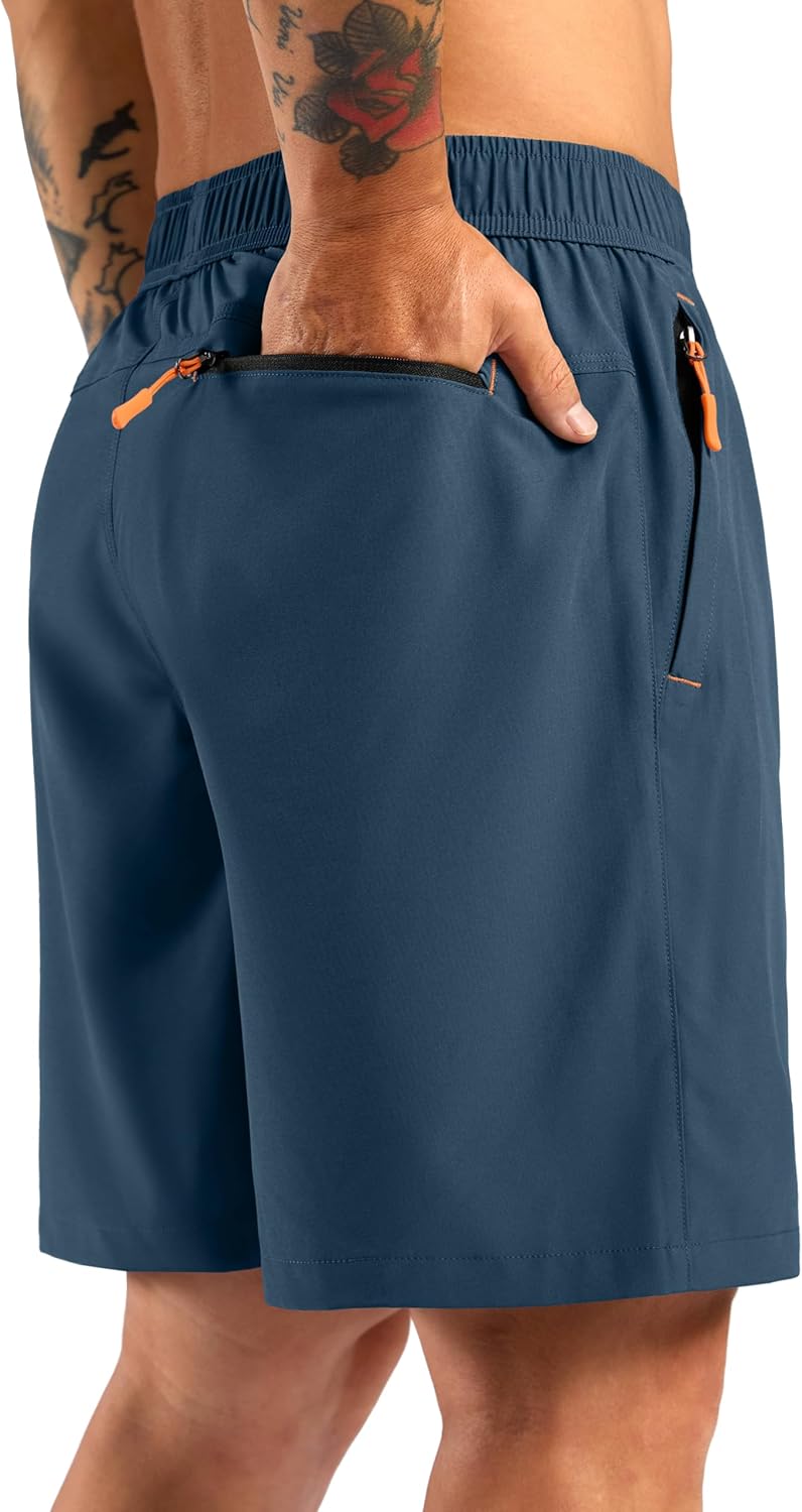 Pudolla Men's Athletic Hiking Shorts - Lightweight Gym & Outdoor Shorts with 3 Zipper Pockets