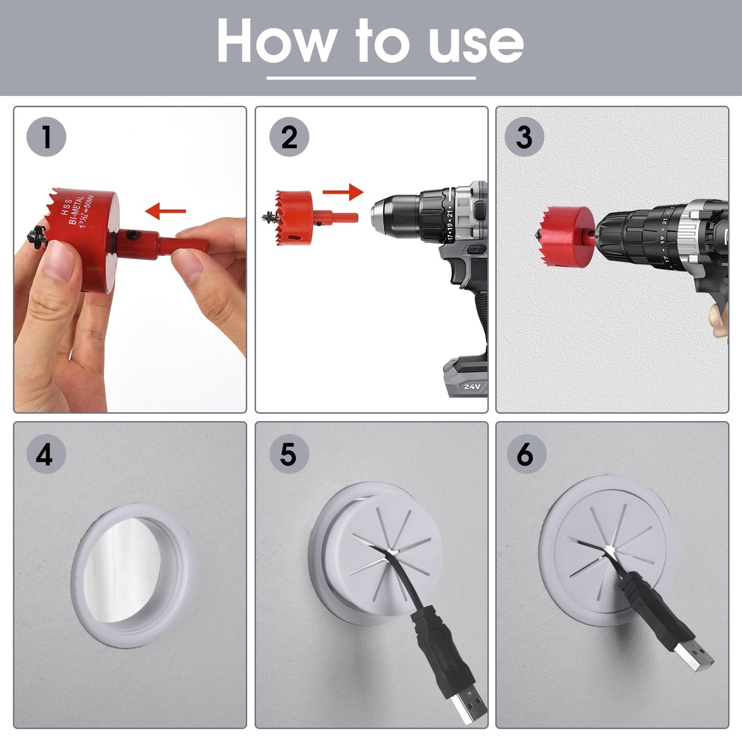 Desk Grommet 2 Inch (50 mm) 8 Pack, TV Cord Hider for Wall Mounted TV,Desk Hole Cover for Cables White, Grommet Hole Cover with Hole Saw for Wires Cables Through The Countertop