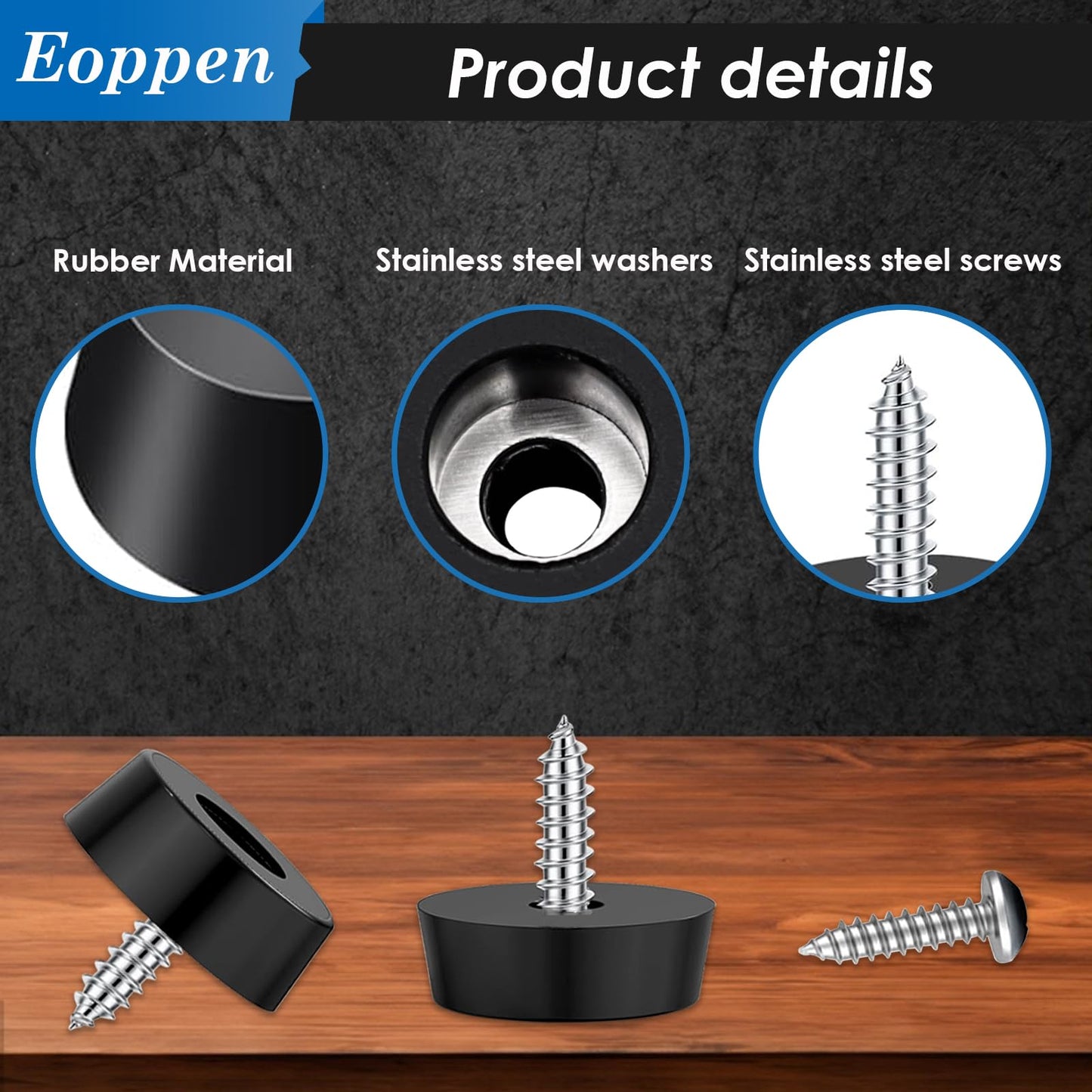 smseace 40Pieces Rubber Feet for Cutting Board with Stainless Washer and Screws, 1 inch Non Slip Rubber Bumper Feet for Furniture, Electronics, Tables, Sofas