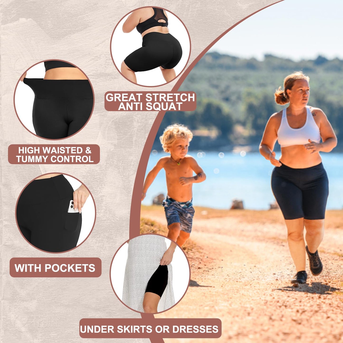 FULLSOFT Plus Size Biker Shorts for Women-High Waist X-Large-4X Tummy Control with Pockets Workout Shorts for Yoga