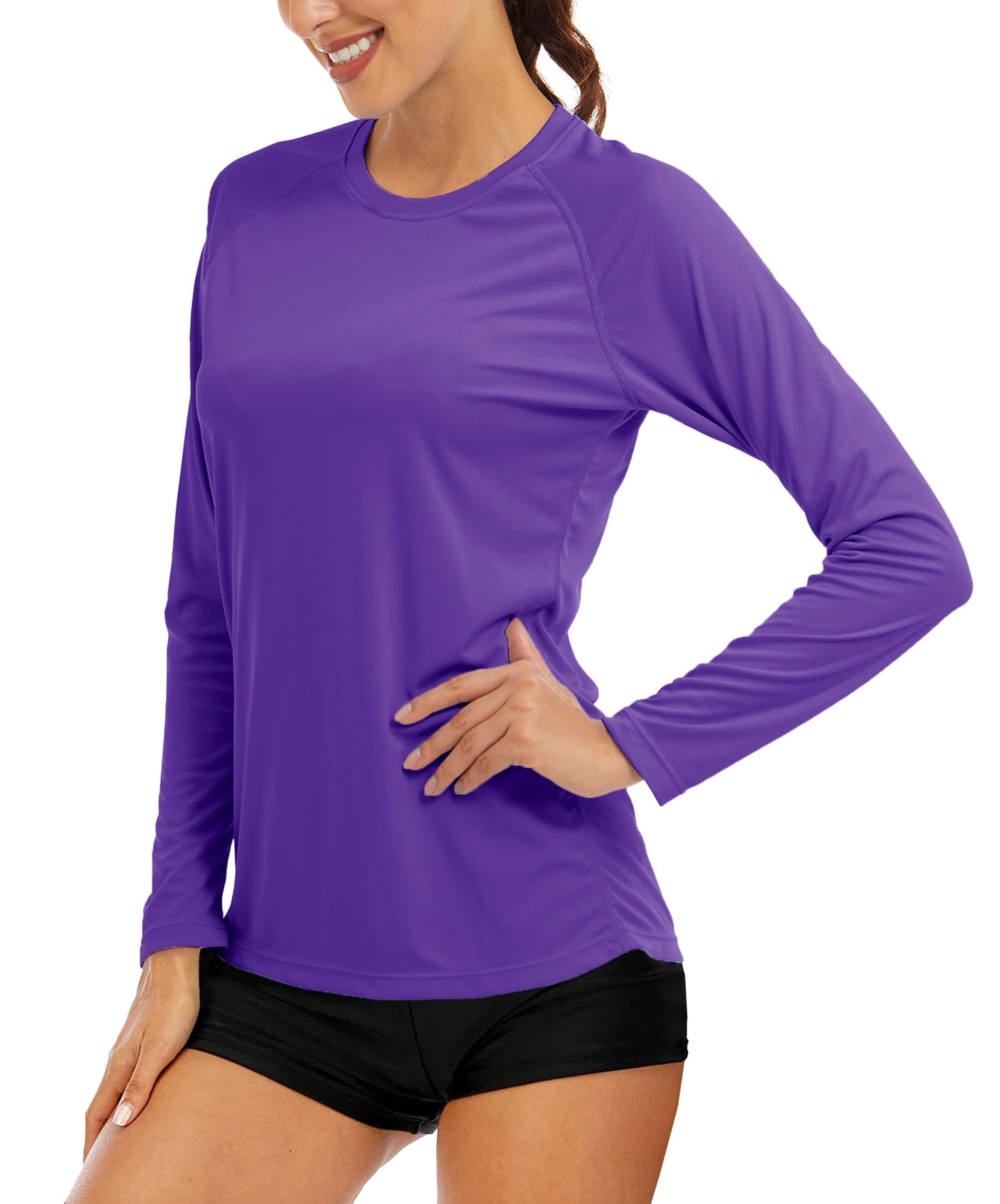 MAGCOMSEN Women Long Sleeve Shirt Lightweight Women UV Shirt Athletic Sun Protection Shirts for Women Fishing Purple