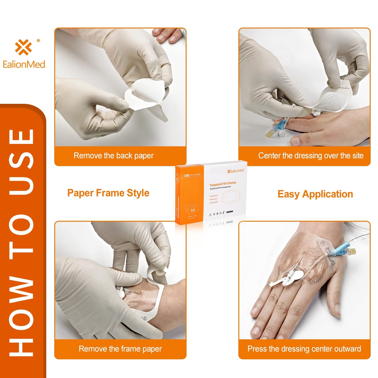 EalionMed Transparent Film Dressing, Waterproof Wound Bandage, Adhesive Patch, 2.75'' W X 2.36'' L, 100 Pack, Clear, Breathable, Comfortable, Shower Shield, Tattoo Aftercare.
