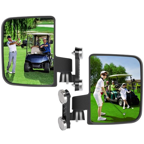 Omgro No Drilling Golf Cart Side Mirrors for EZGO Club Car Yamaha, Strong Magnetic HD Shatterproof Side View Golf Cart Mirrors, 2 Pack