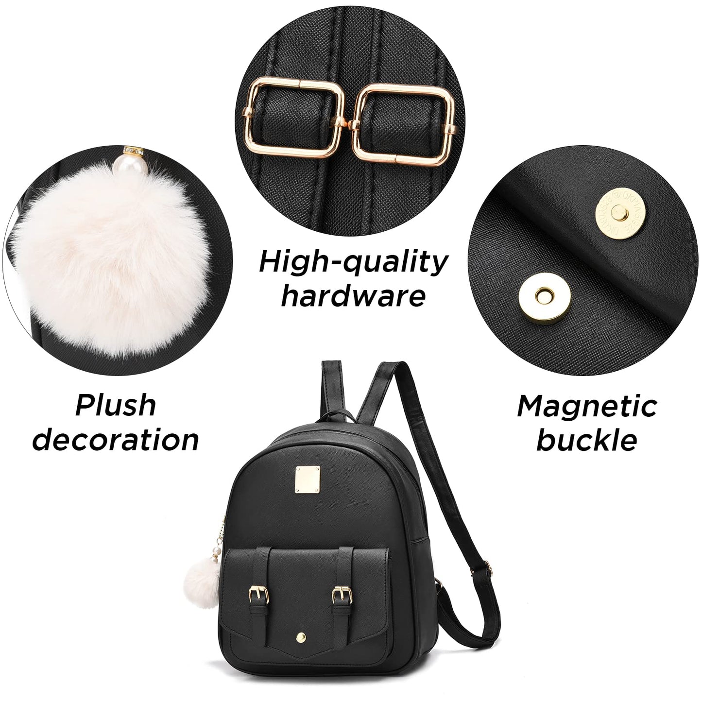 I IHAYNER Mini Backpack Purse for Teen Girls 3-PCS Fashion Backpack Cute Travel Daypacks Women Pompom Backpack Shoulder Bag (Purple-1)