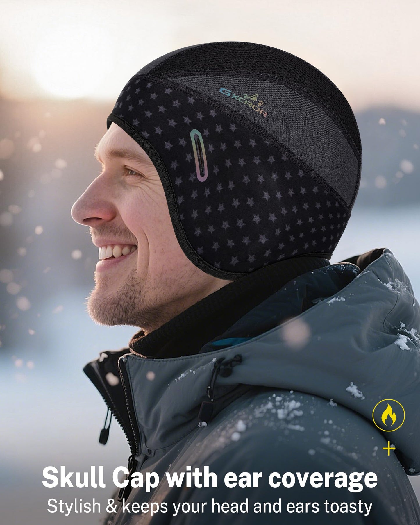 GXCROR Winter Helmet Liner Skull Cap, Fleece Lined Warm Cycling Cap with Glasses Holes, Thermal Hat Beanie for Men Women
