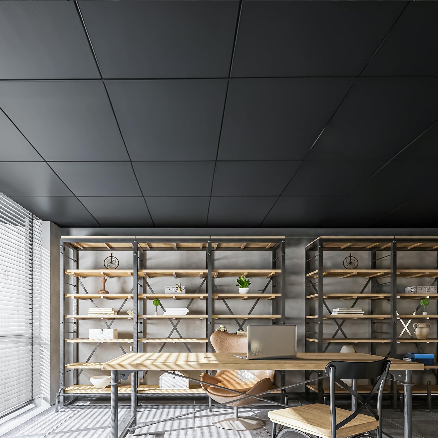 Art3d 24"x24" Smooth Drop Ceiling Tiles (48 Sq.Ft), 12-Pack 2ft x 2ft PVC Tiles for Home and Office, Waterproof and Reusable Plastic Ceiling, Black