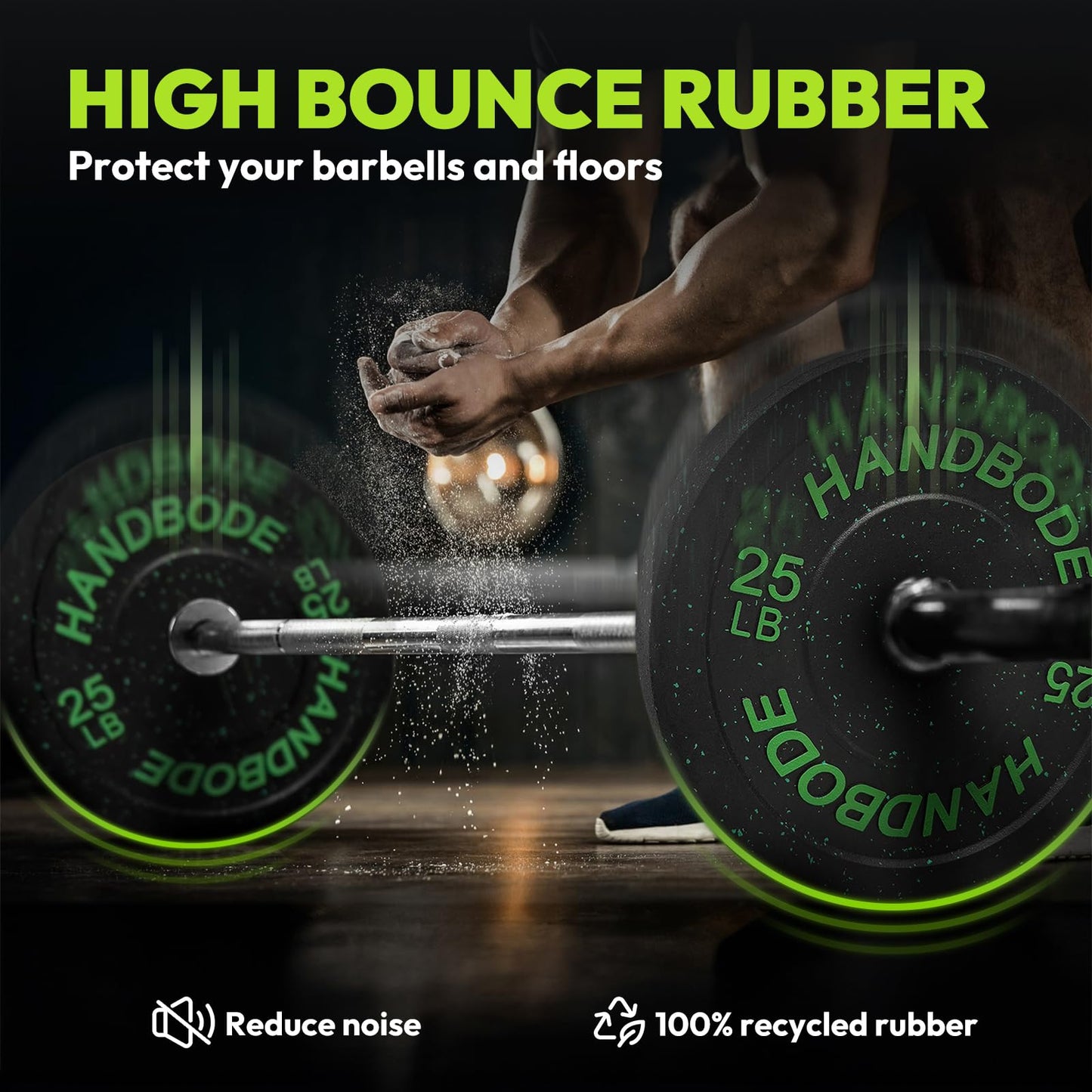 HANDBODE Bumper Plates High-Bounce Olympic Weight Plates, Colored crumb rubber plate for Weight Lifting and Strength Training 100LB