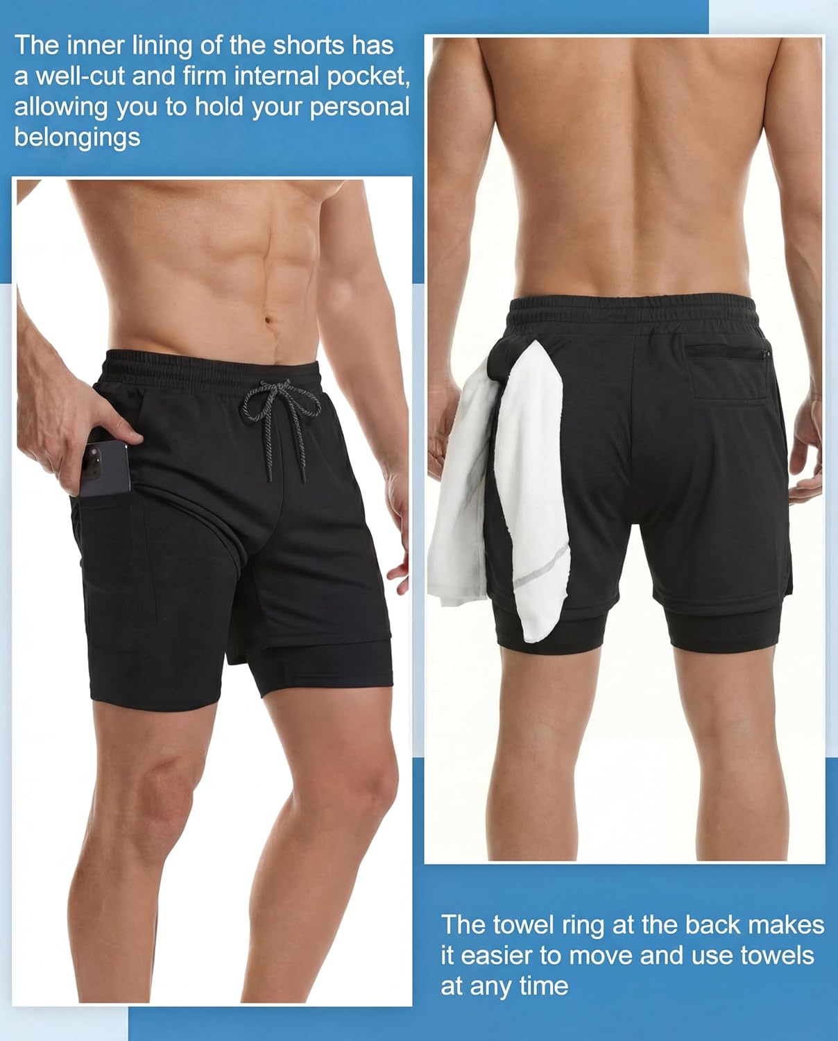 Sureio Men's 2-in-1 Quick Dry Workout Running Shorts - 5 Inch Athletic Gym Shorts with Liner & Pockets
