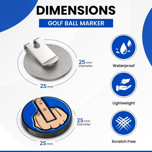K9King K9king Middle Finger Golf Ball Marker with Magnetic Hat Clip | Alignment Ball Mark | Funny Golf Accessories - Great Gift for Golf Lovers Golf Cap Premium Gifts (Blue)