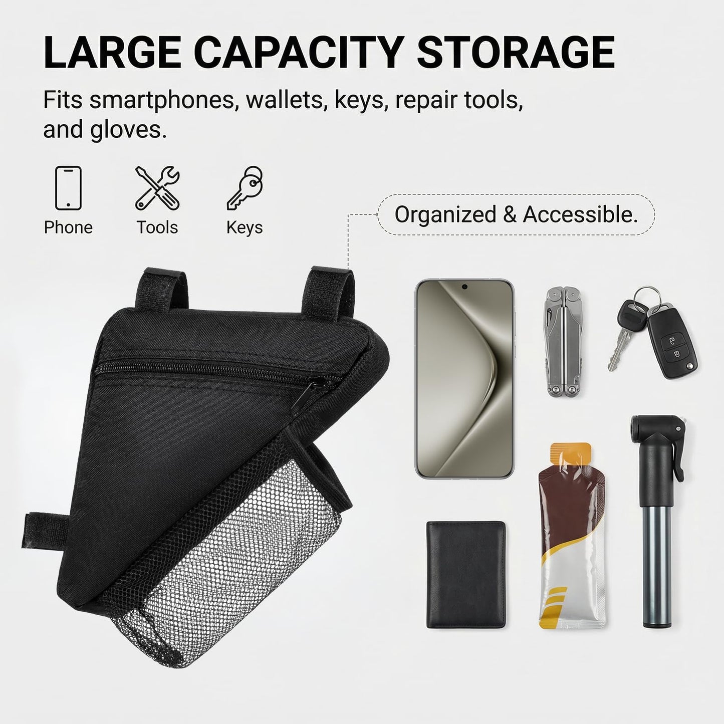 Dplolng Bike Frame Bag,Bicycle Triangle Bag Bike Pouch Bikes Bags for Bicycles Lightweight Cycling Bags with Mesh Water Bottle Holder for Road and Mountain Bikes(Small Black)