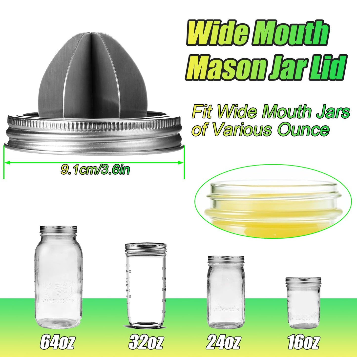 Palksky Mason Jar Juicer Lid, Stainless Steel Juicer Manual/Citrus Reamer/Lemon Squeezer for Wide Mouth Mason Jar Accessories (2Pcs)