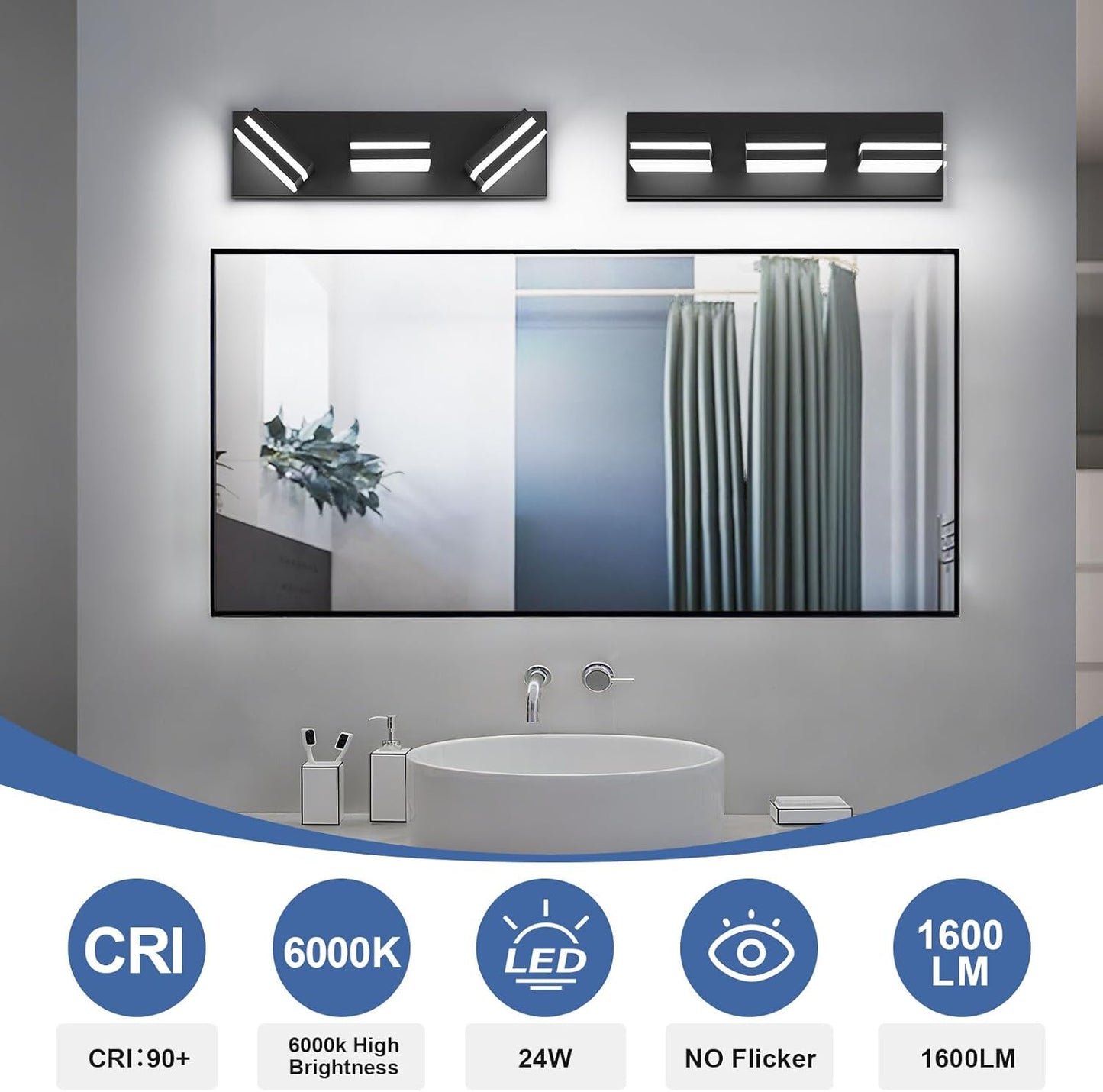 3-Light Modern LED Bathroom Vanity Light Fixture - Black Metal & Acrylic, 16-inch Over Mirror Lighting