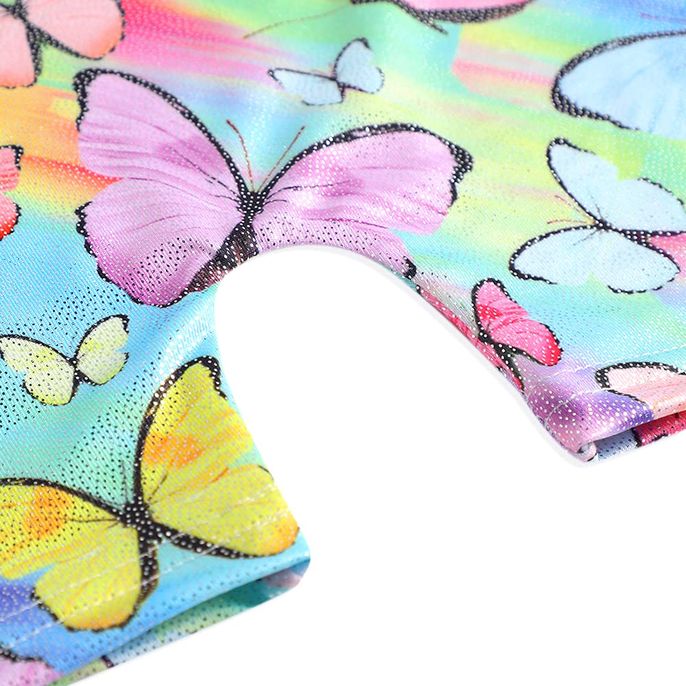 Belovance Leotards for Girls Gymnastics 9 10 Kid Leotard Athletic Dance Wear Shiny Rainbow Butterfly Biketard Unitard (Rainbow Butterfly, 9 10 Years)