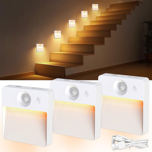 Rechargeable Motion Sensor Stair Lights - 8 Pack RGBW Battery Operated Night Lamps for Indoor Use