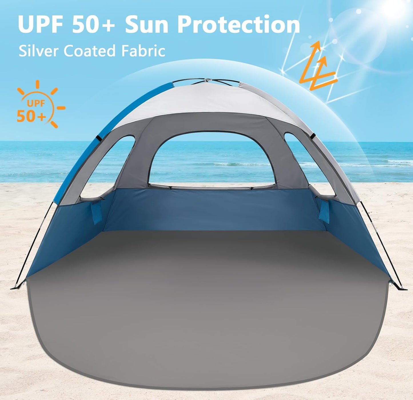 NXONE Beach Tent - UPF 50+ UV Protection, Lightweight & Portable Canopy for Family - Fits 3-6 People