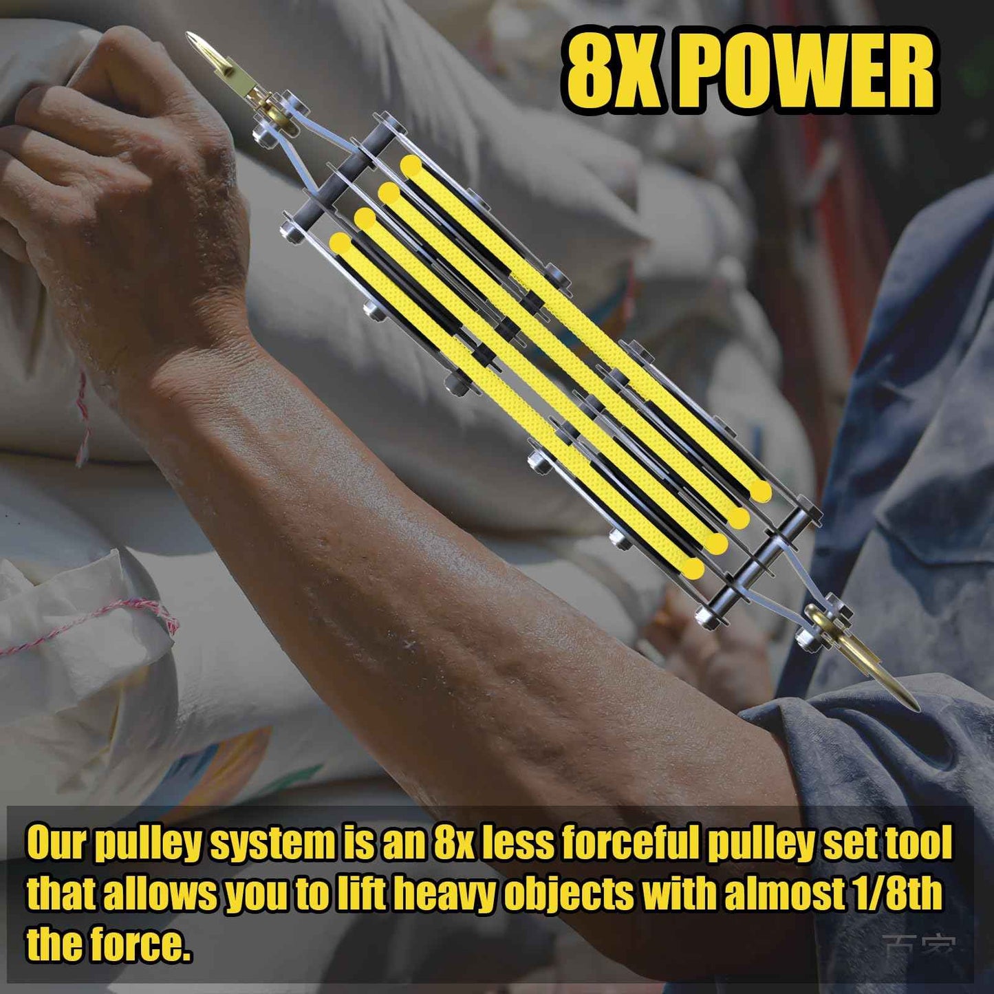 Block and Tackle 4400 LB Breaking Strength Heavy Duty Pulley, 65 Ft Rope Pulley, Upgraded Metal Bearing, 7:1 Lifting Power Pulley System, Pulley Hoist for Lifting Heavy Objects(Yellow)