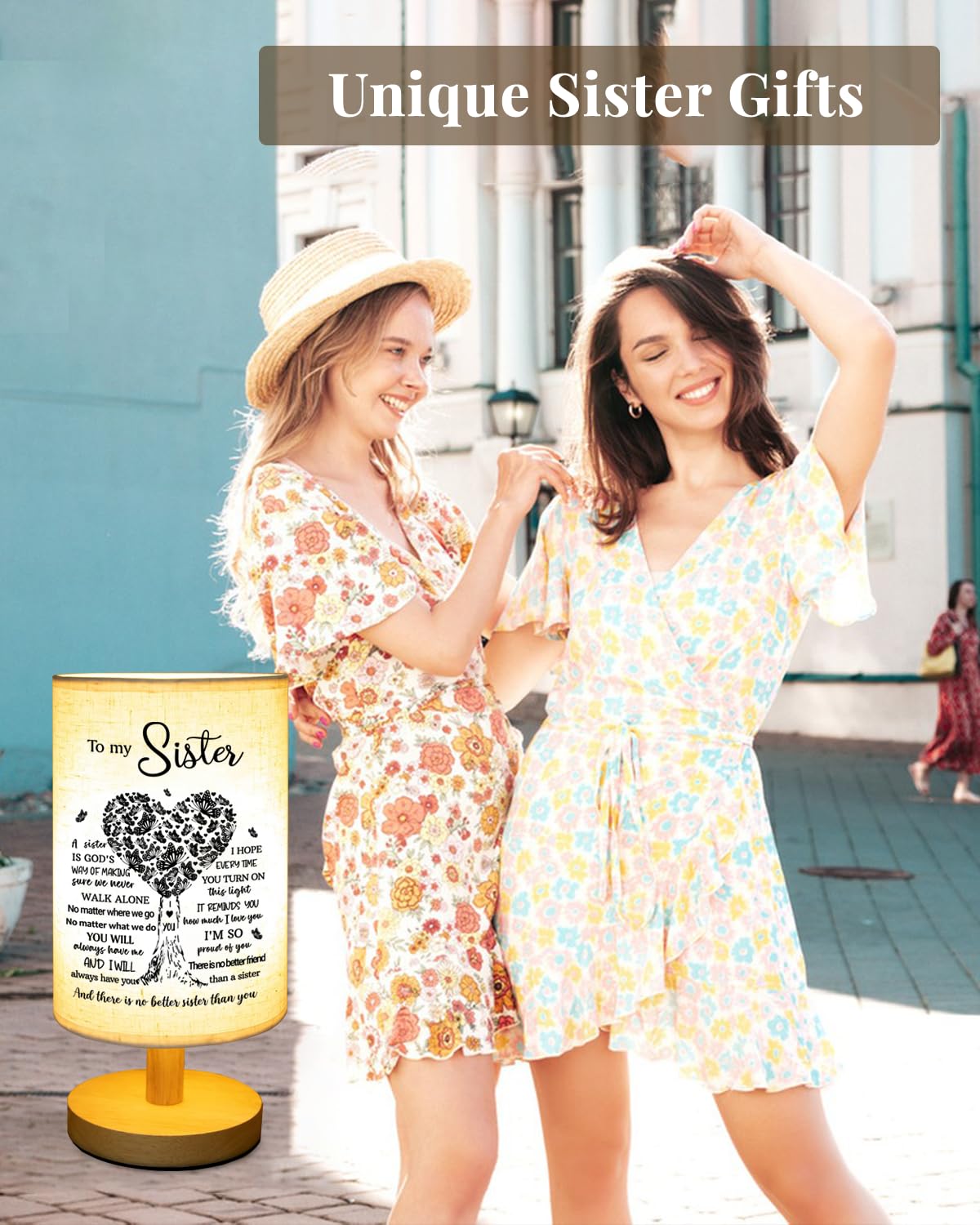 Sisters Gifts from Sister, to Sister Fabric Table Lamp, Sister Valentines Day Birthday Gifts for Sister, Bedside Table Lamp Gifts for Sisters from Sisters Adult