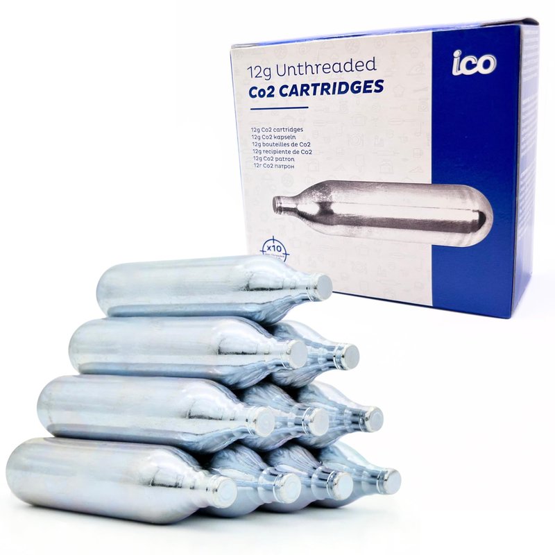ICO 10pcs 12 Gram Co2 Cartridges Non-Threaded, CO2 cartridges BB Gun, CO2 BB Pistol, Airsoft Pistol, and Paintball Markers