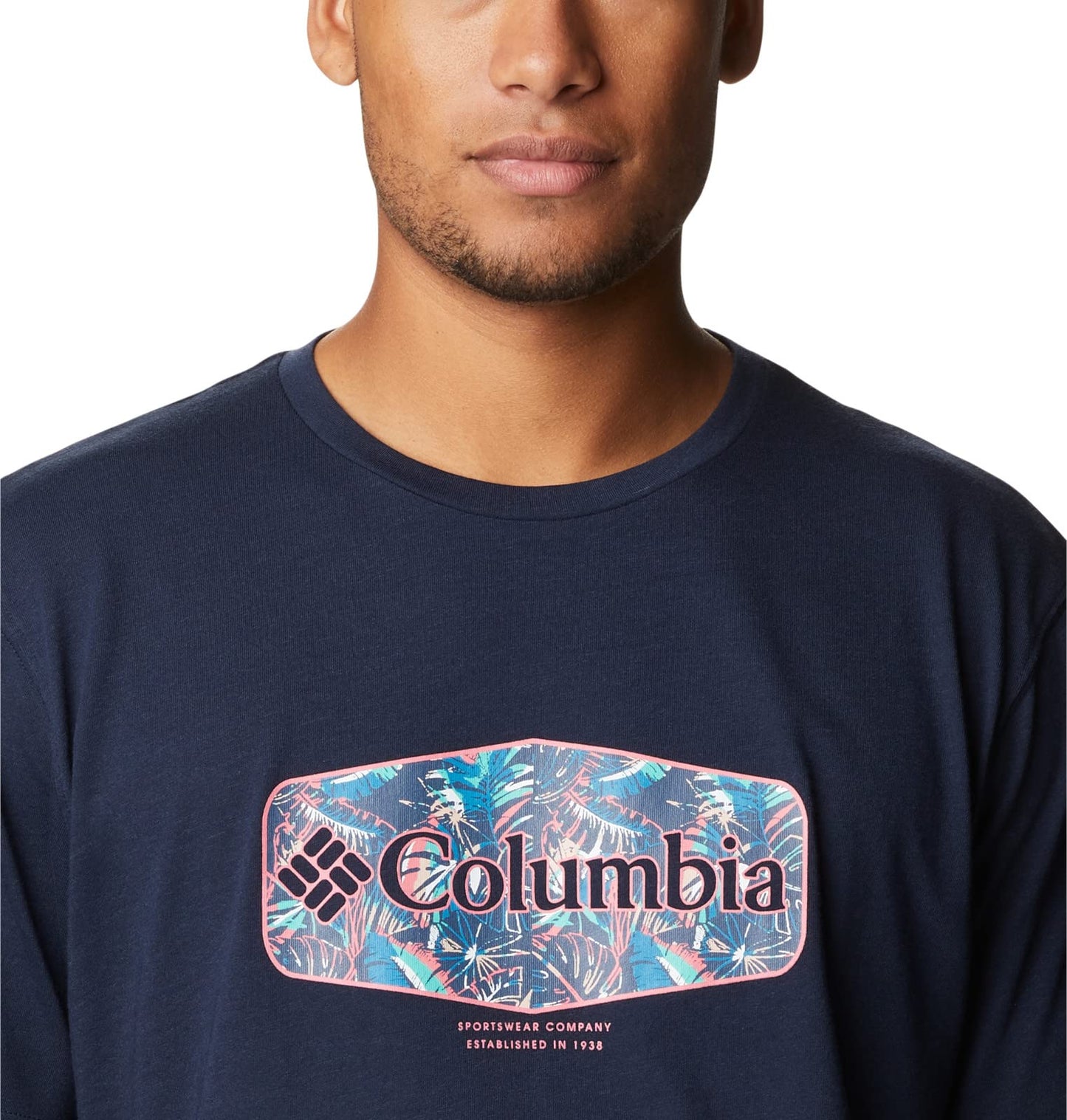 Columbia Men's Thistletown Hills Graphic Short Sleeve, Collegiate Navy HTHR/Wanderland Graphic, Medium