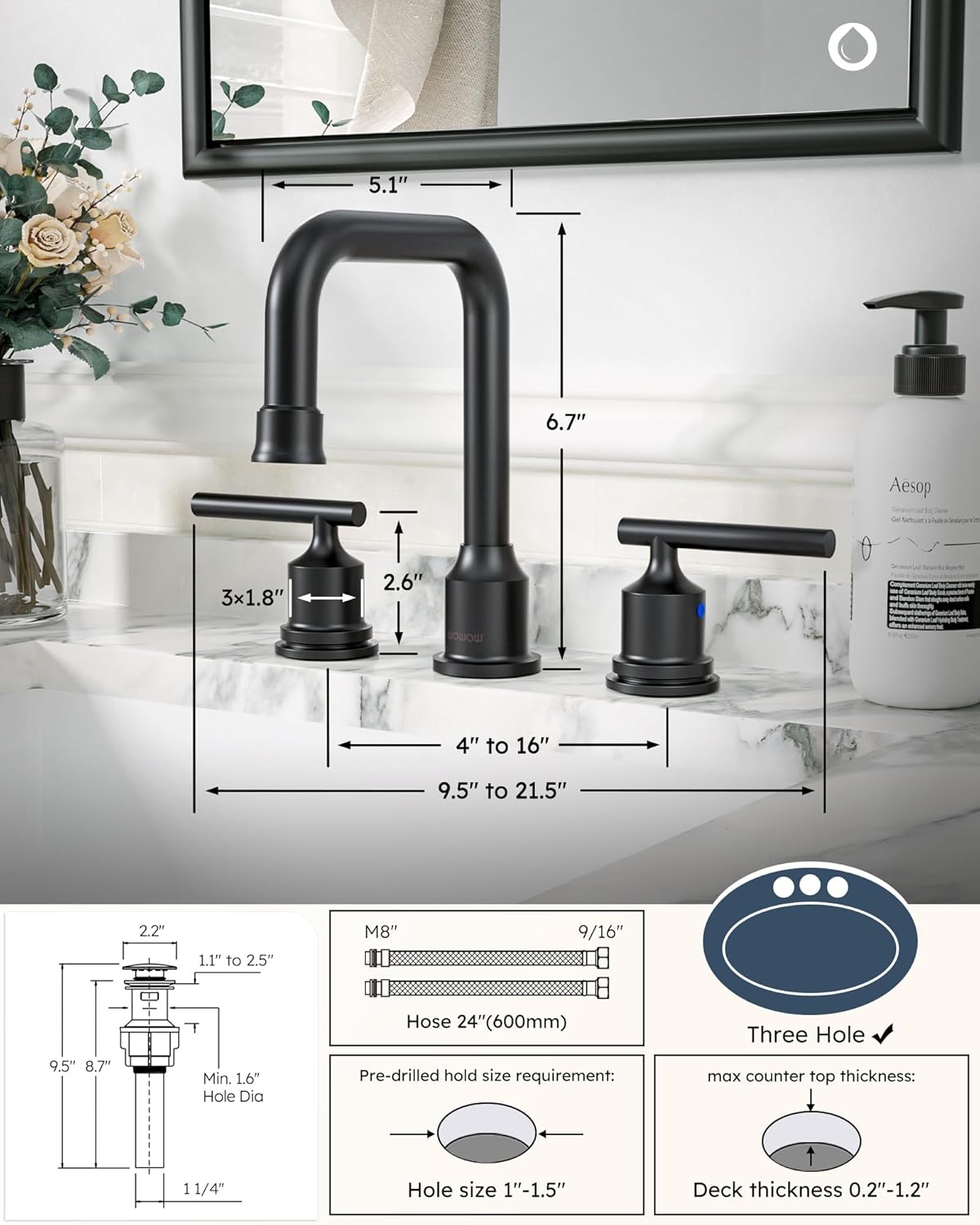 Brushed Nickel 8-Inch Widespread Bathroom Faucet with 360° Swivel Spout - Modern 2 Handle Lavatory Sink Fixture